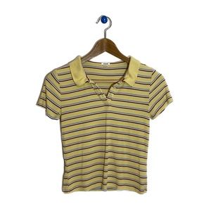 Garage Striped Semi Cropped Polo T-Shirt | Colour: Yellow Blue Red White